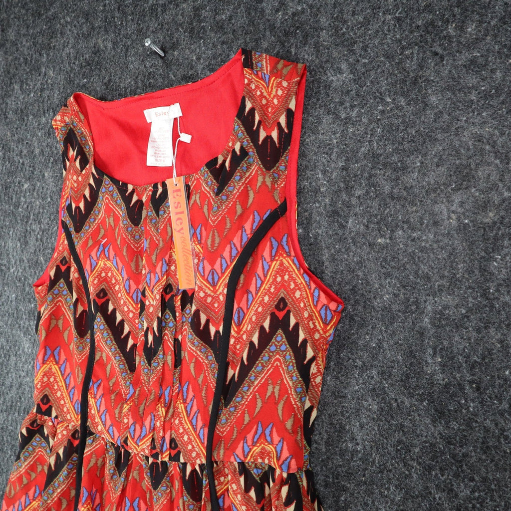Esley Collection Dress Womens Small Red Geometric Chevron Handkerchief Hem NWT - take2supply