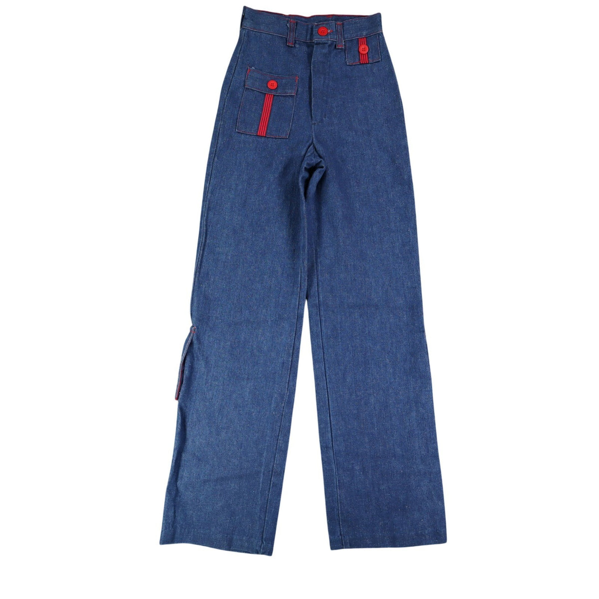 Maverick Denim Pants Kids 12 Slim Blue Red Button Pockets Wide Leg Cotton NOS - take2supply