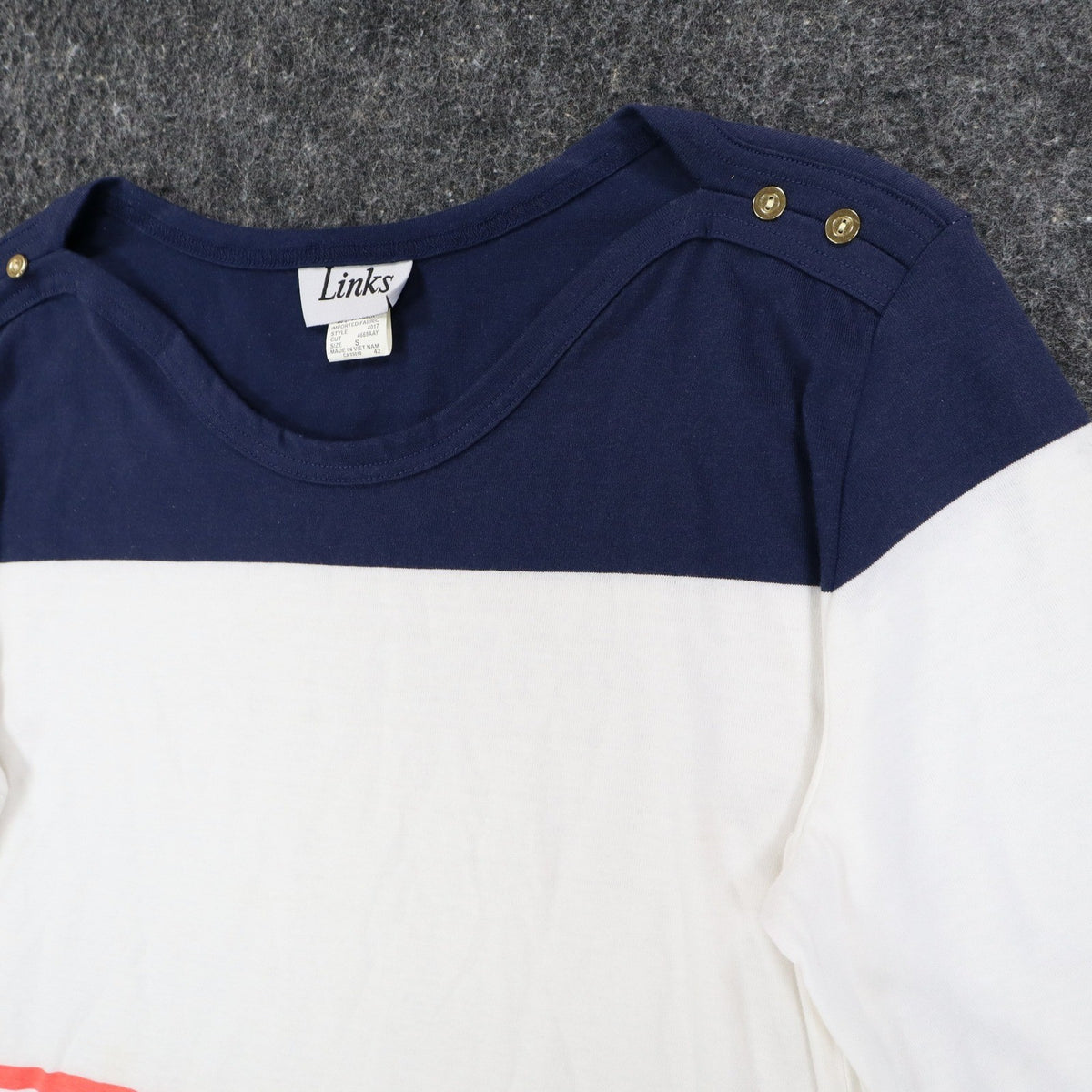 Links Striped 3/4 Sleeve Top Women Size S Vintage 90s Navy White Red Nautical - take2supply