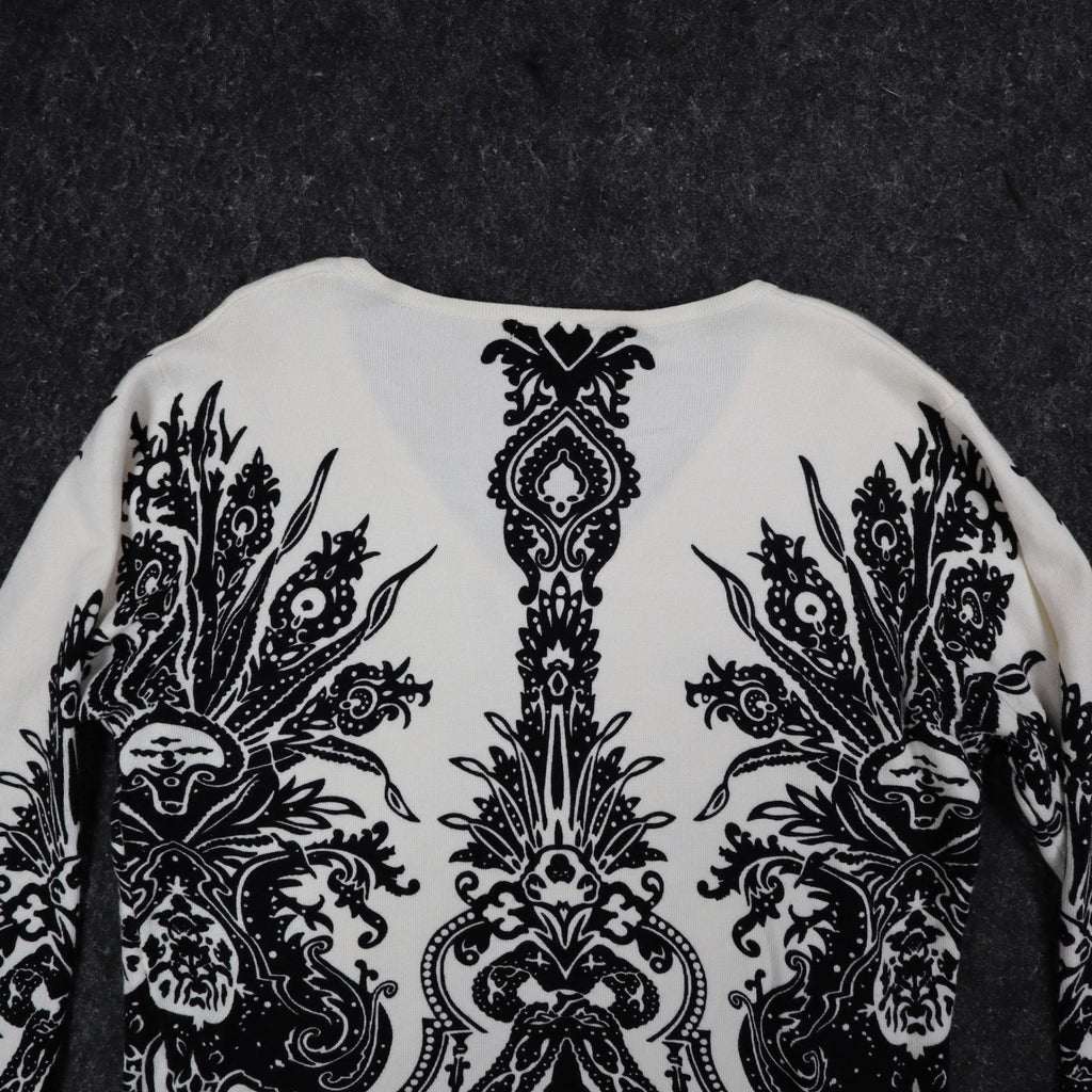 Pierri New York V-Neck Sweater Womens Size M Black White Embellished Baroque - take2supply