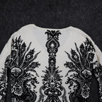 Pierri New York V-Neck Sweater Womens Size M Black White Embellished Baroque - take2supply
