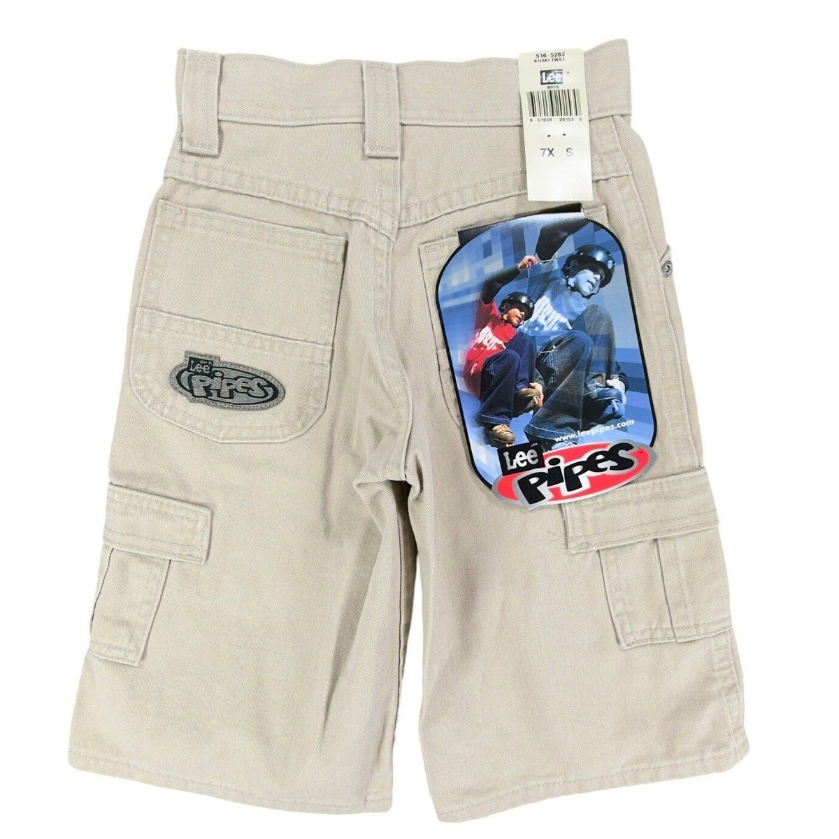 Back view of khaki Lee Pipes cargo shorts