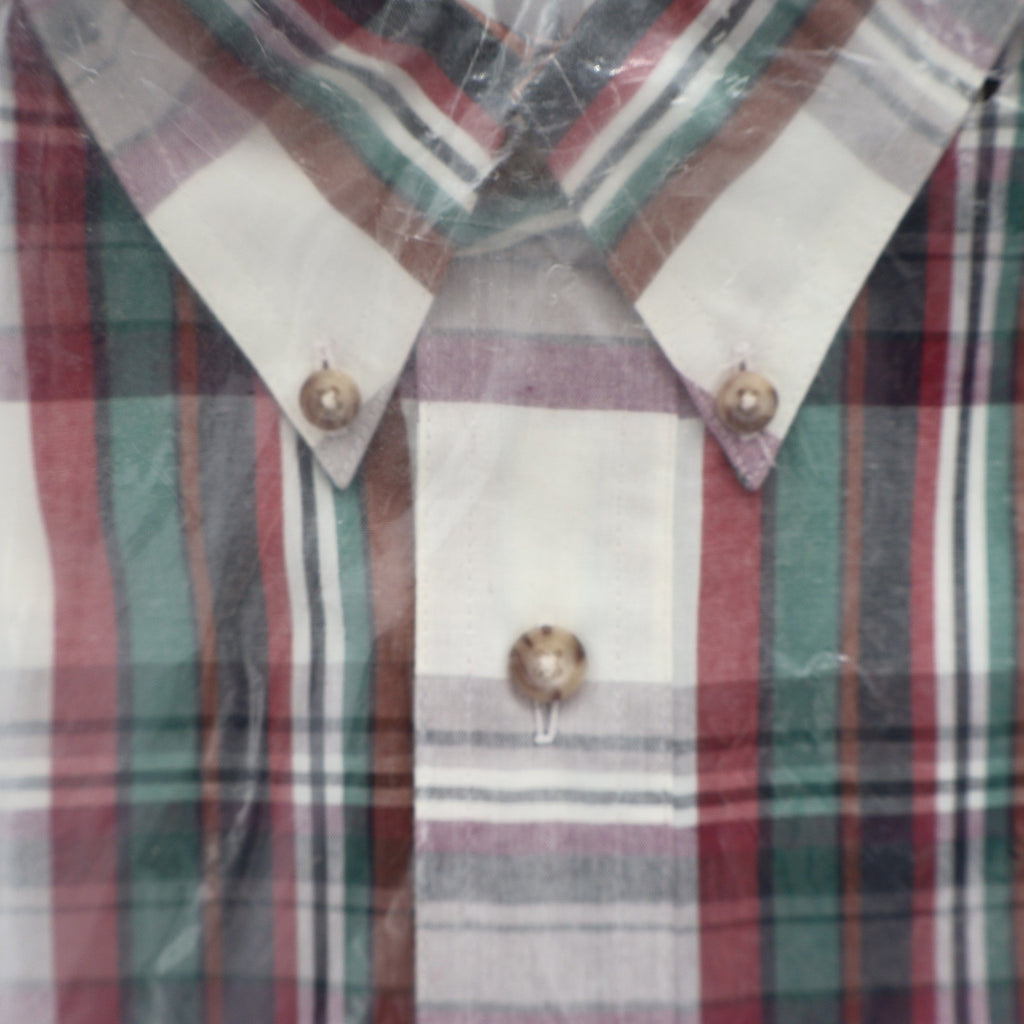 Van Heusen 417 Plaid Button Down Shirt Mens Medium Vintage 90s Deadstock Red - take2supply