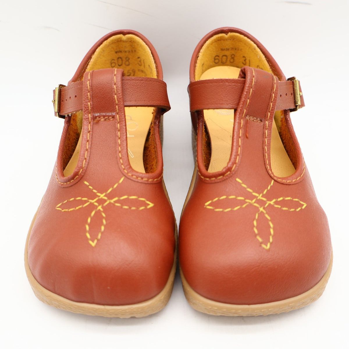 Candy Kids T-Strap Shoes Toddler 7 Vintage Brown Faux Leather USA Deadstock - take2supply