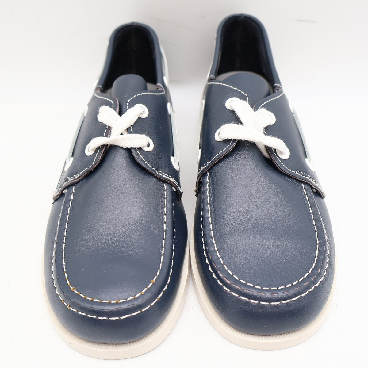 Webbs Boat Shoes Kids Size 2 C Vintage 80s Navy Leather Made in USA Deadstock - take2supply