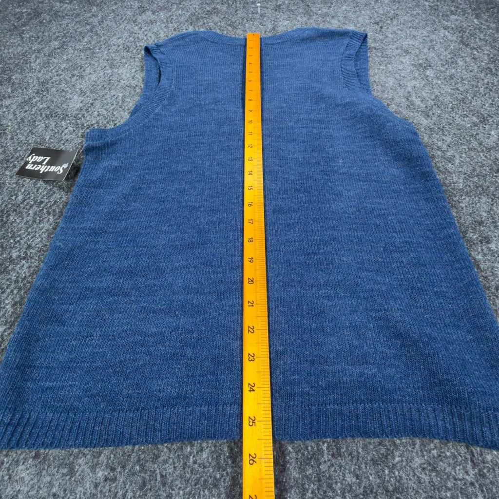 Southern Lady Vintage Sweater Vest Womens M Blue Leaf Embroidered Deadstock NWT - take2supply