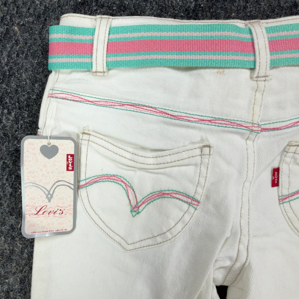 Levi's Y2K Bermuda Shorts Girls 12 White Denim NWT 2006 Retro Heart Pocket - take2supply