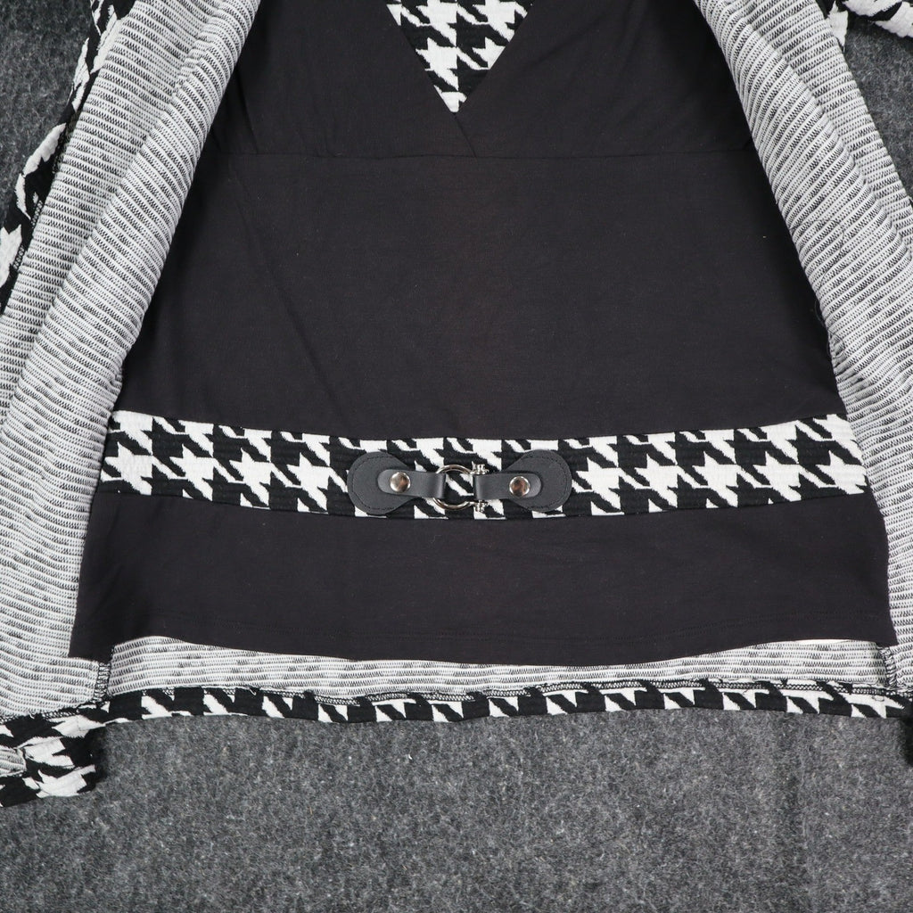 Lanalee Cardigan Women Small Black White Houndstooth Open Front Made in Canada - take2supply