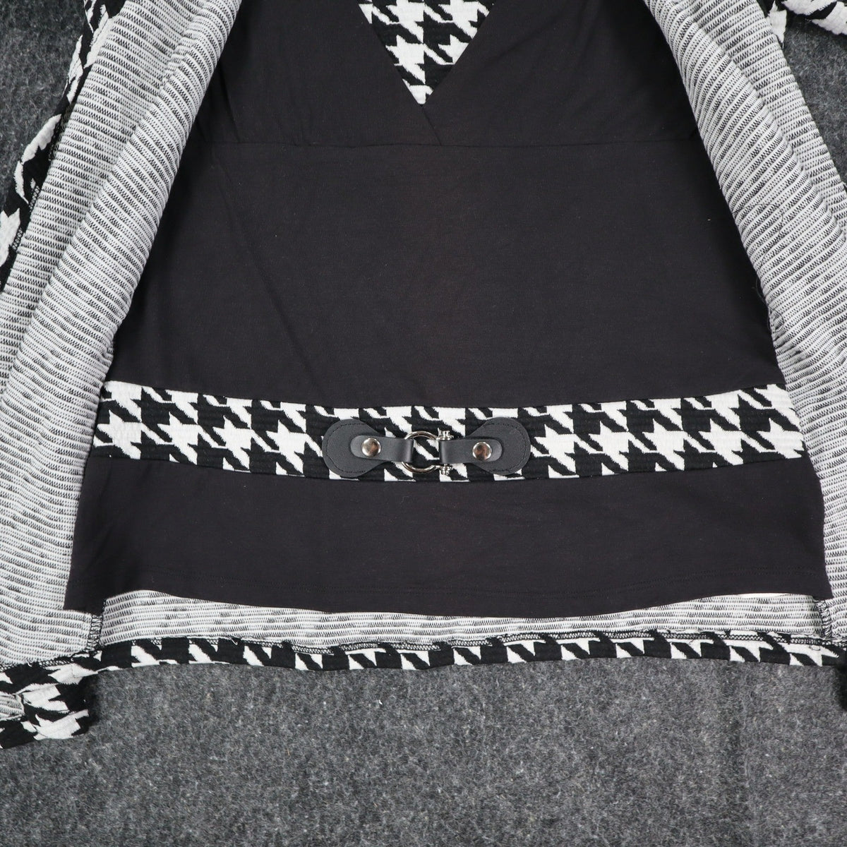 Lanalee Cardigan Women Small Black White Houndstooth Open Front Made in Canada - take2supply