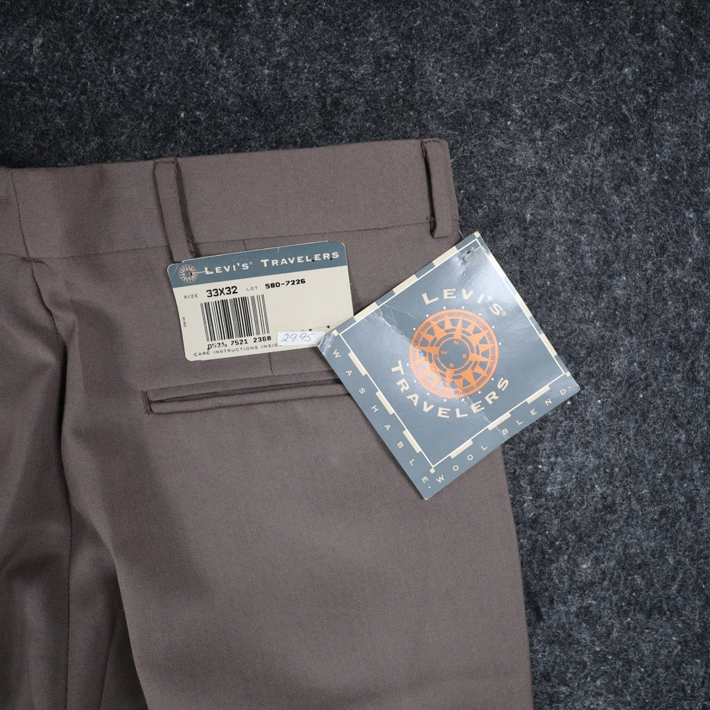 Levi's Travelers Dress Pants Mens 33x32 Vintage 90s Brown Wool Blend Pleated NWT - take2supply