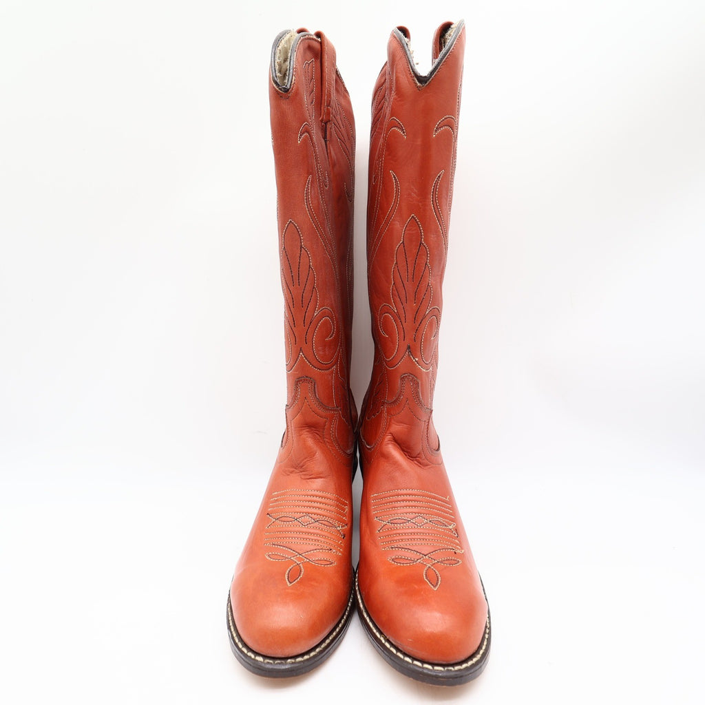 Acme Vintage 70s Western Boots Womens 6 Rust Leather Deadstock New NWT - take2supply