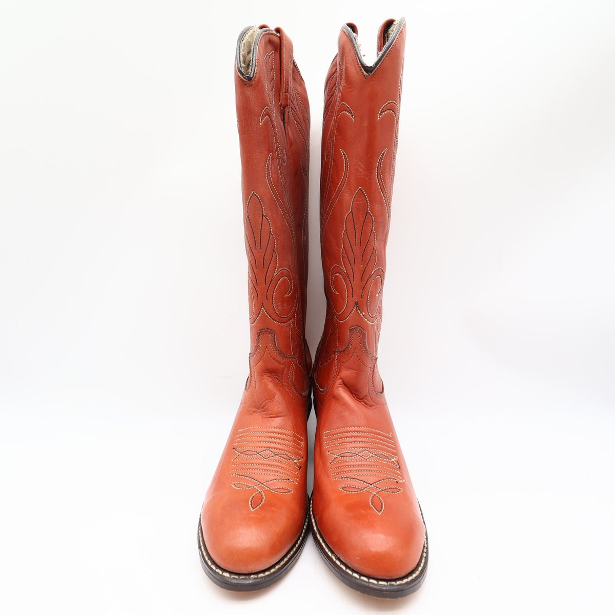 Acme Vintage 70s Western Boots Womens 6 Rust Leather Deadstock New NWT - take2supply