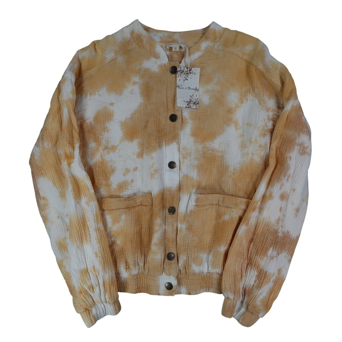 Hem & Thread Womens S Tan Cream Tie Dye Cotton Gauze Snap Bomber Jacket NWT - take2supply