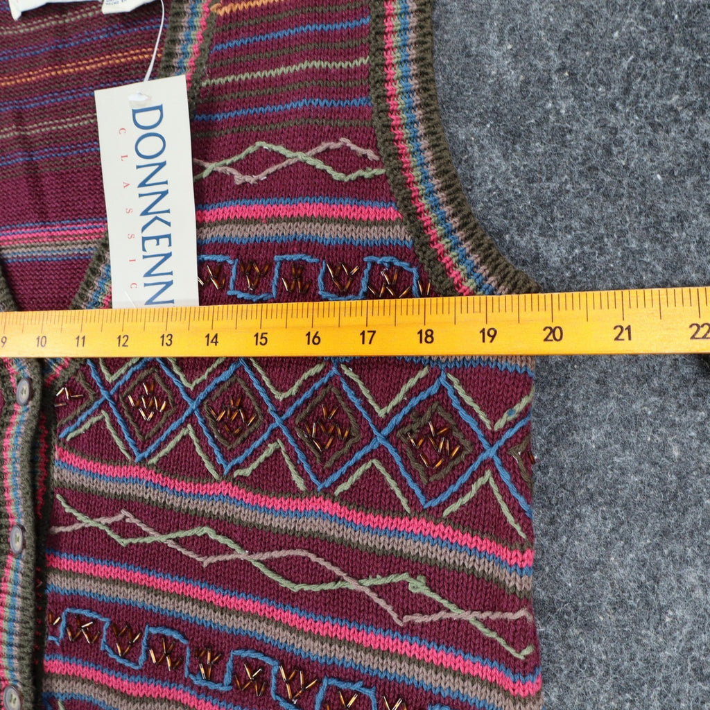 Donnkenny Classics Sweater Vest Womens M Vintage 90s Burgundy Beaded Knit Vest - take2supply