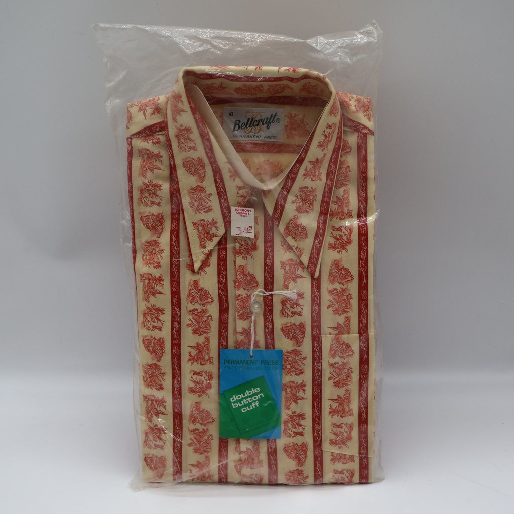 Bellcraft Shirt Boys 10 Vintage 70s Red Cream Toile Print Double Button Cuff NWT - take2supply
