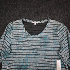 Erin London Top Womens Large Blue Grey Striped Long Sleeve Crew Neck - take2supply