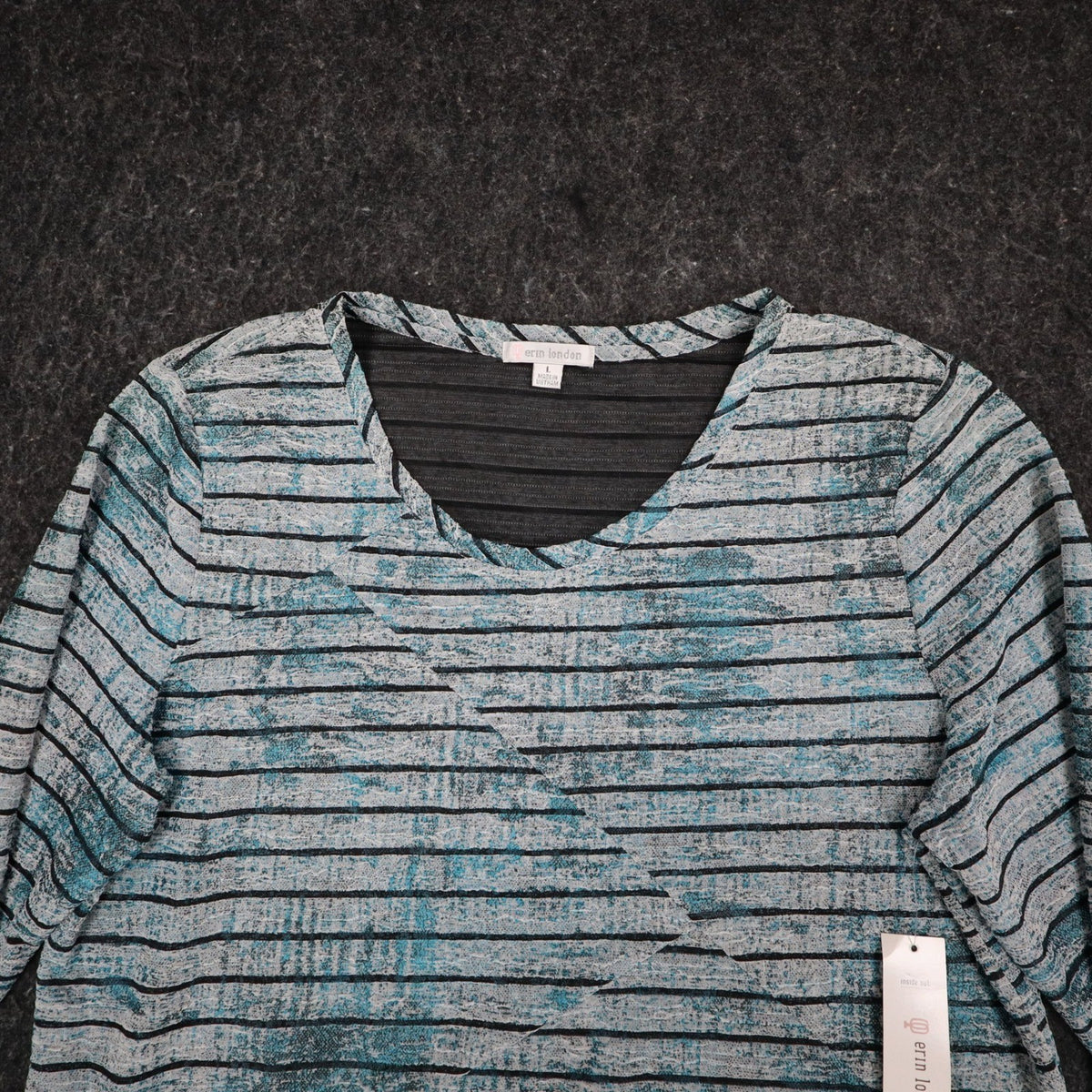 Erin London Top Womens Large Blue Grey Striped Long Sleeve Crew Neck - take2supply