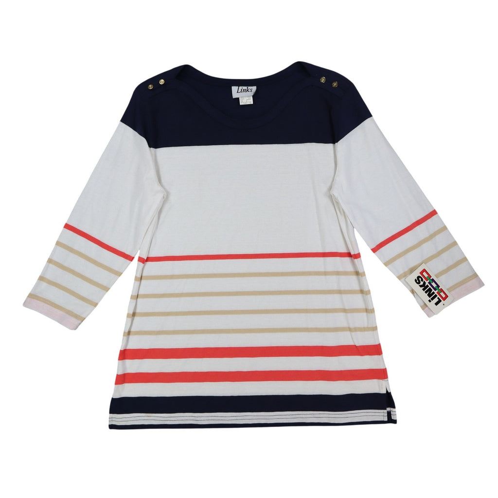 Links Striped 3/4 Sleeve Top Women Size S Vintage 90s Navy White Red Nautical - take2supply