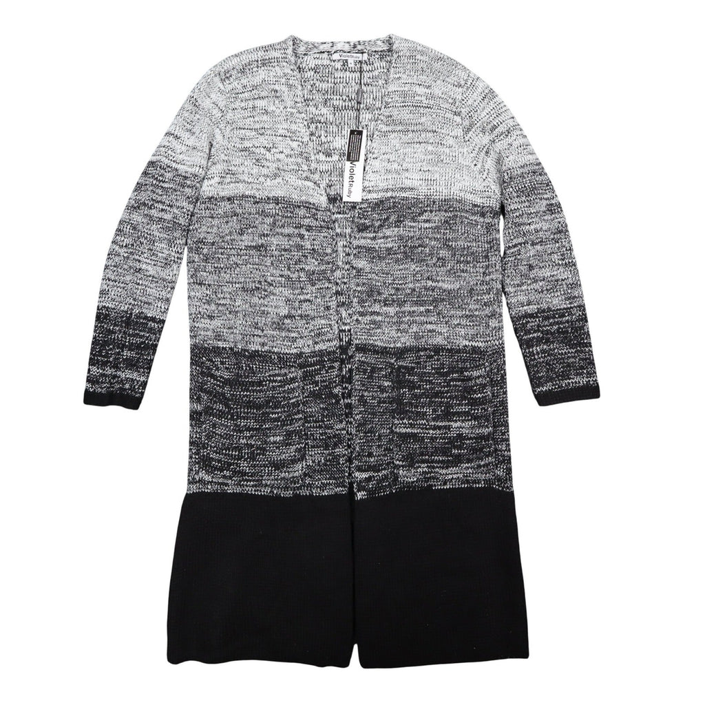 VioletRuby Cardigan Womens Medium Black Grey Ombre Open Front Longline Duster - take2supply