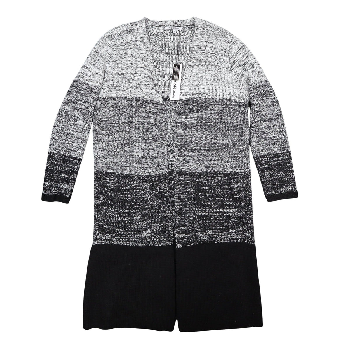 VioletRuby Cardigan Womens Medium Black Grey Ombre Open Front Longline Duster - take2supply