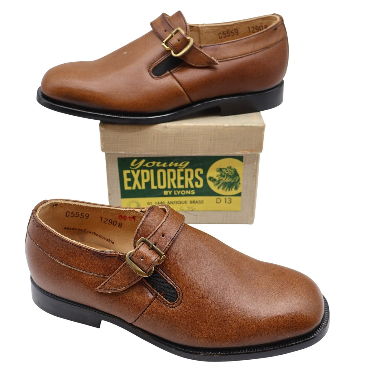 Young Explorers Lyons Monk Strap Shoes Boys 13 Vintage Brown Leather Deadstock - take2supply