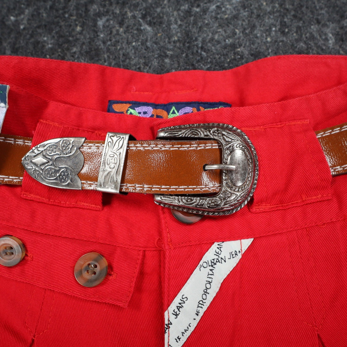 Jordache Pleated Shorts Womens 5/6 Vintage Red Cotton High Waist Western Belt - take2supply