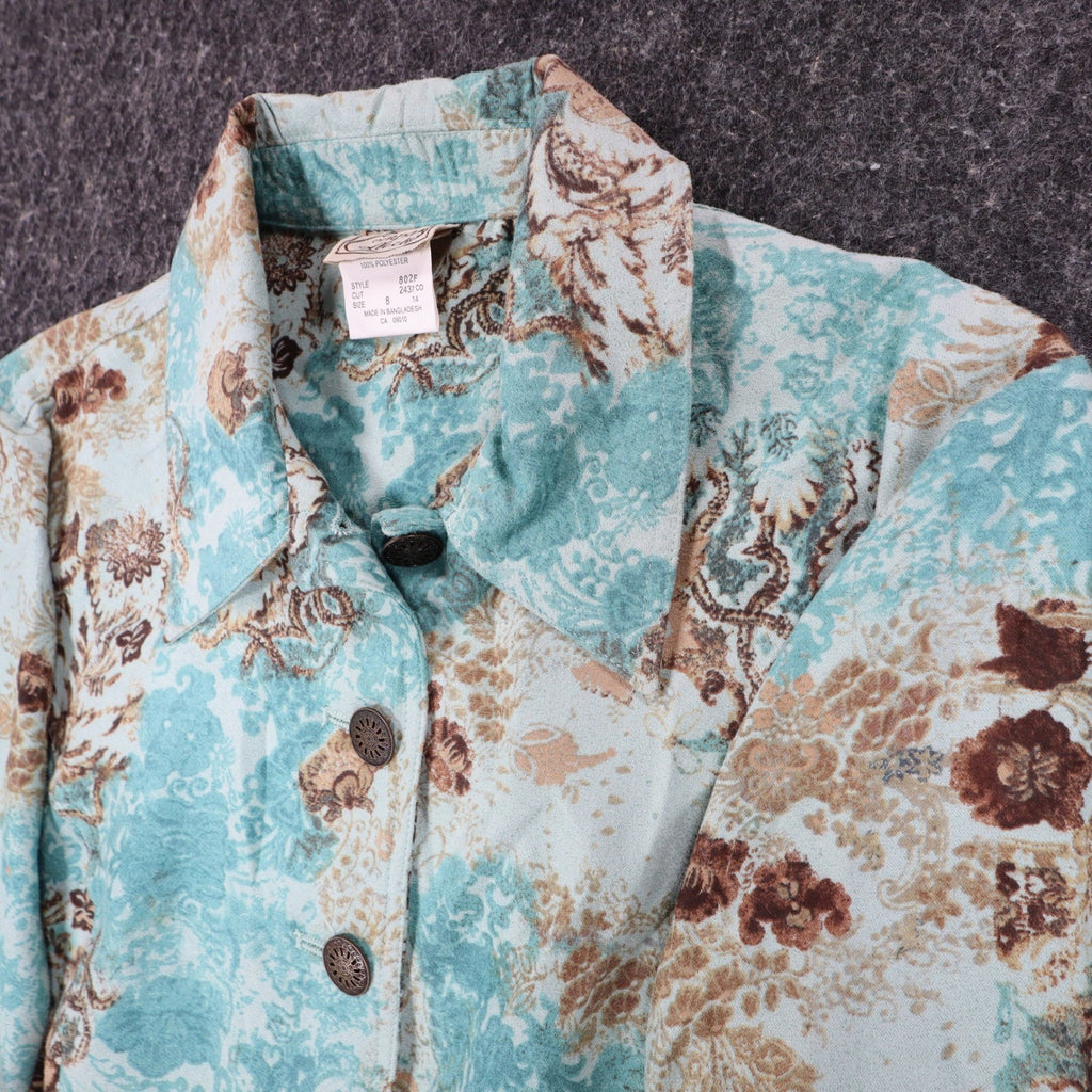 Company Collection Shirt Jacket Womens 8 Y2K Aqua Blue Paisley Floral Textured - take2supply