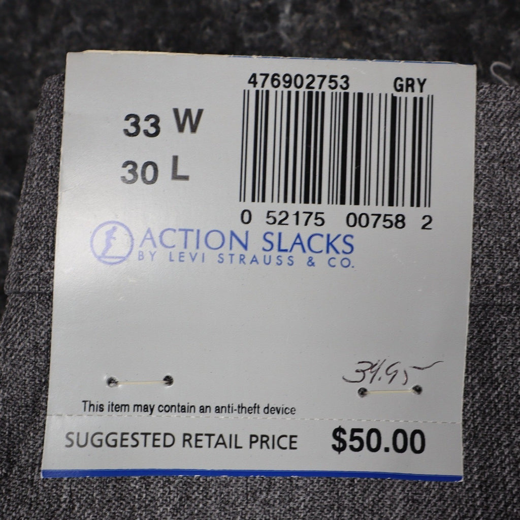 Levi Strauss Action Slacks Mens 33x30 Vintage 2000s Grey Flat Front Dress Pants - take2supply