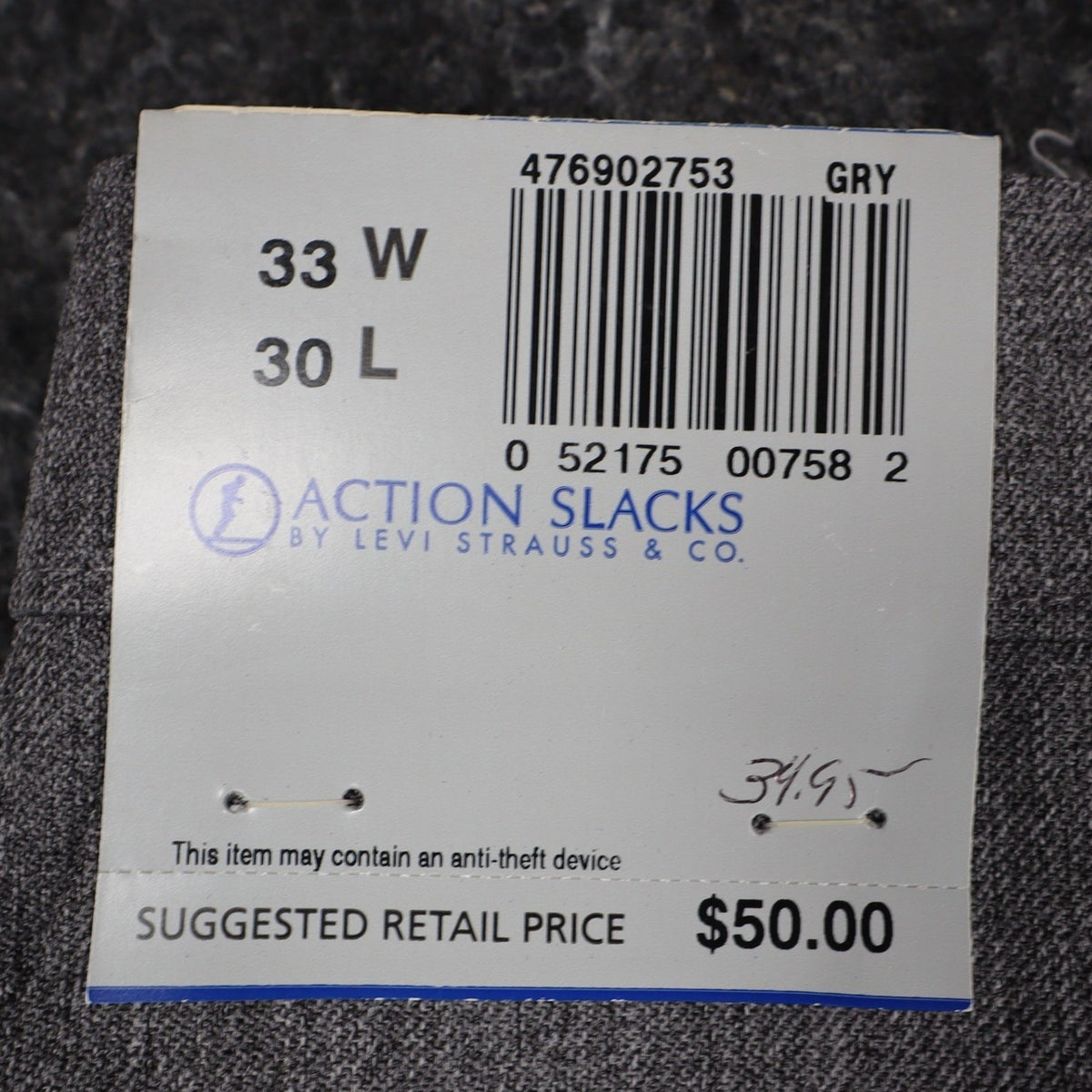 Levi Strauss Action Slacks Mens 33x30 Vintage 2000s Grey Flat Front Dress Pants - take2supply