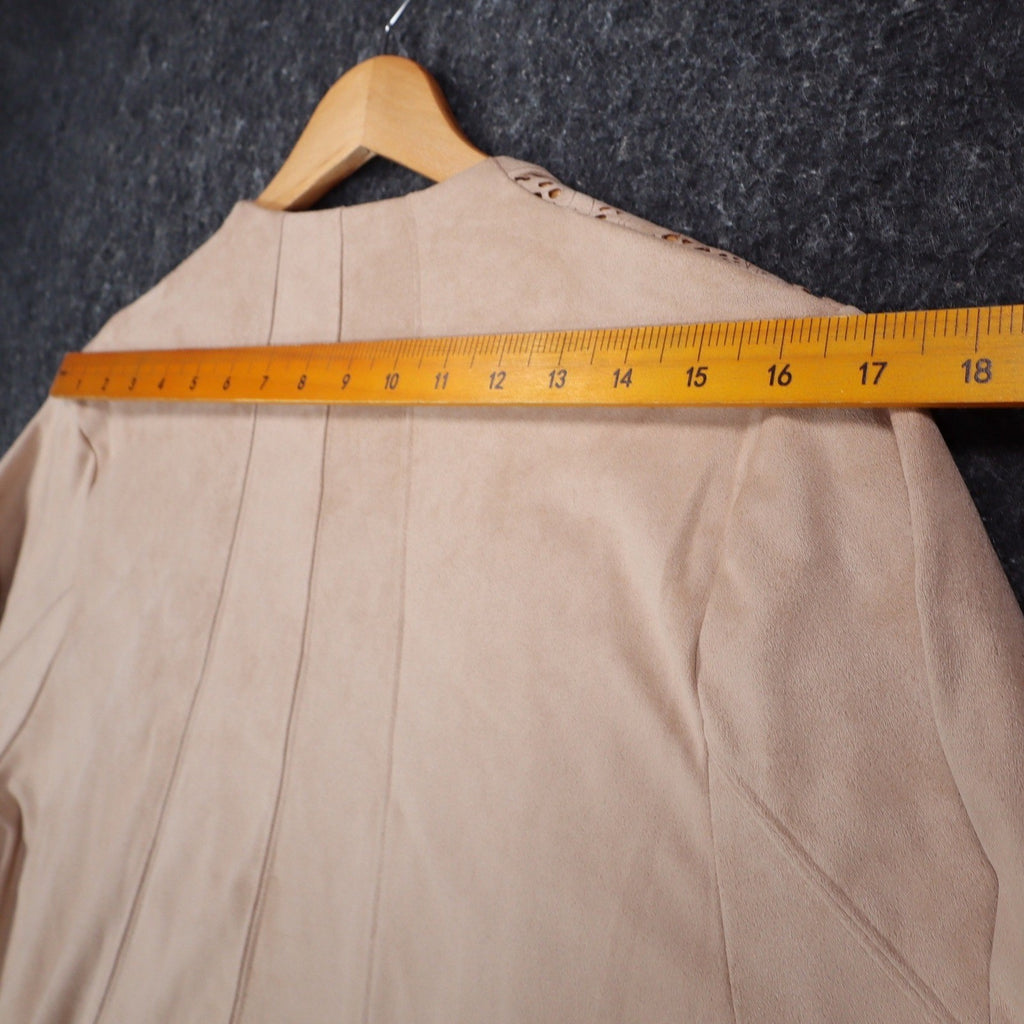 Erin London Open Front Jacket Medium NWT Sand Faux Suede Laser Cut Eyelet C1085 - take2supply