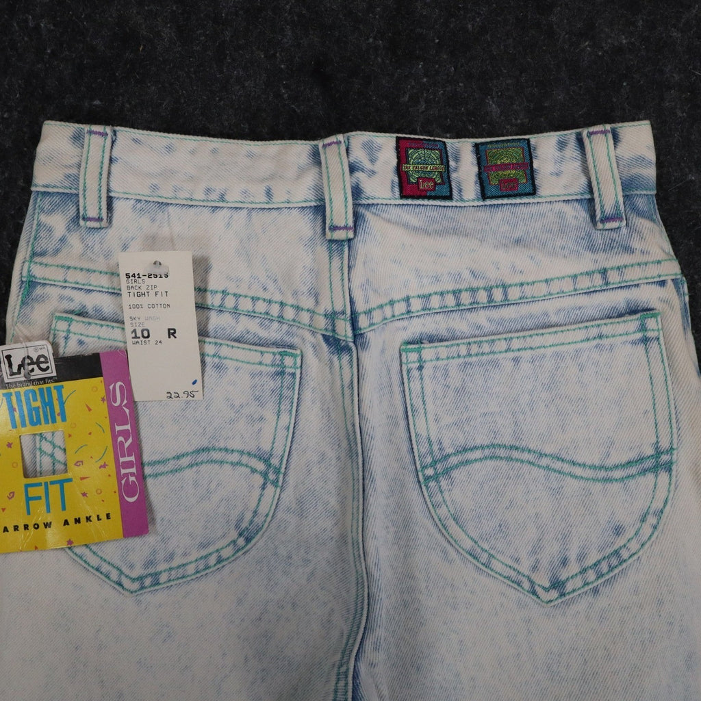 Lee Jeans Girls 10 Reg Vintage 90s Sky Wash Acid Tight Fit Ankle Zip Deadstock - take2supply