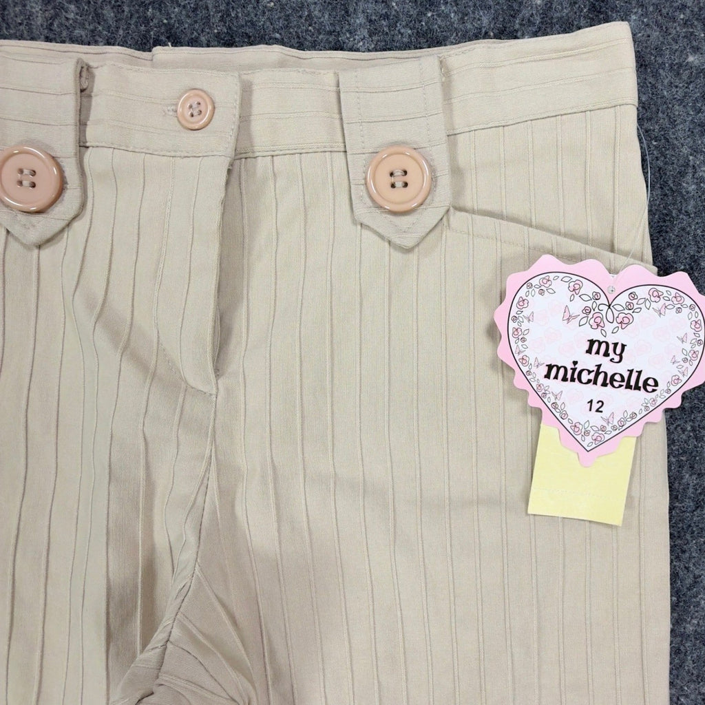 My Michelle Y2K Capri Pants Girls 12 Beige Striped NWT Deadstock Khaki C664 - take2supply