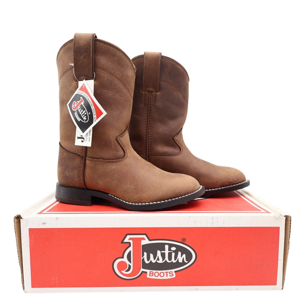Justin 3410C Kids Western Boots 11D Brown Leather NWT Deadstock Cowboy - take2supply