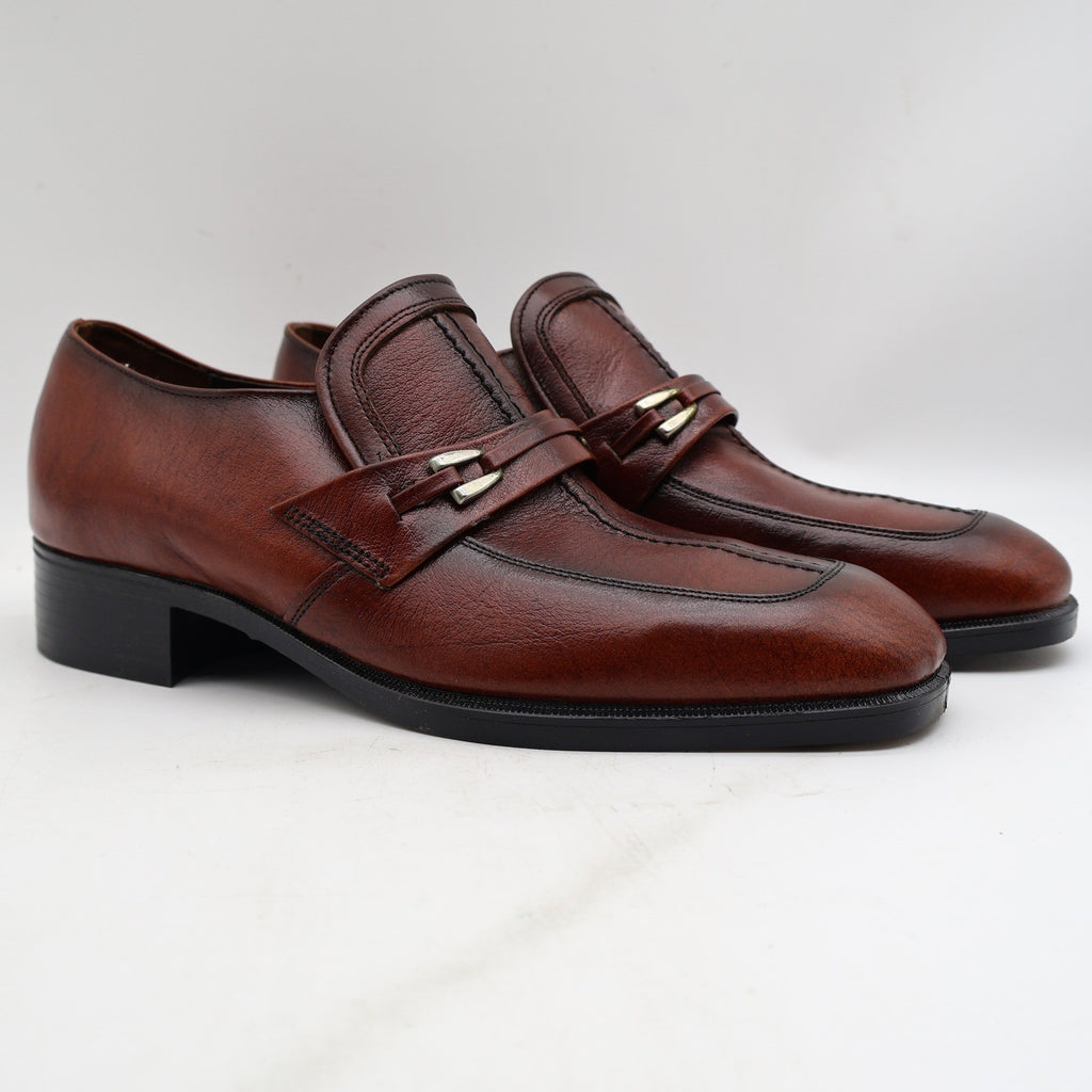 Fortune Loafers Mens 10 Vintage Brown Leather Moc Toe Bit Dress Shoes Deadstock - take2supply