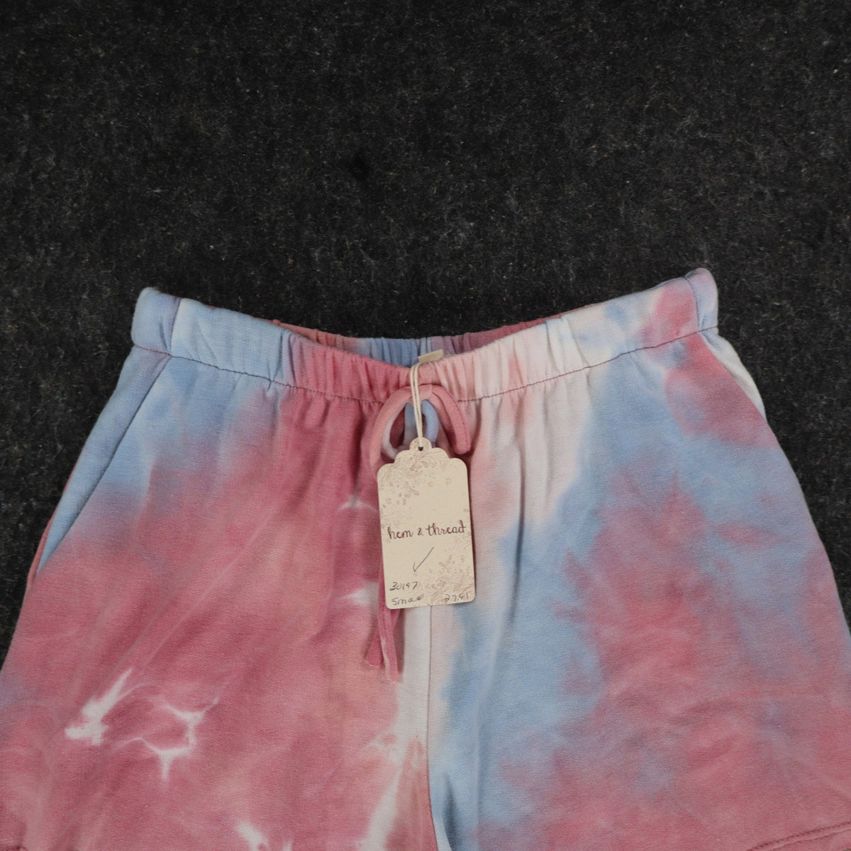Hem & Thread Shorts Womens Small Pink Blue Tie Dye Elastic Waist Lounge 30197 - take2supply