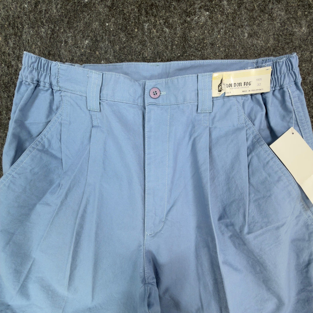 Vintage London Fog Mens 32 Blue Cotton Pleated Shorts Deadstock - take2supply