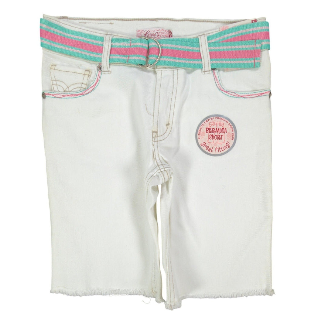 Levi's 2006 Y2K Bermuda Shorts Girls 10 White Denim NWT Belted C679 - take2supply