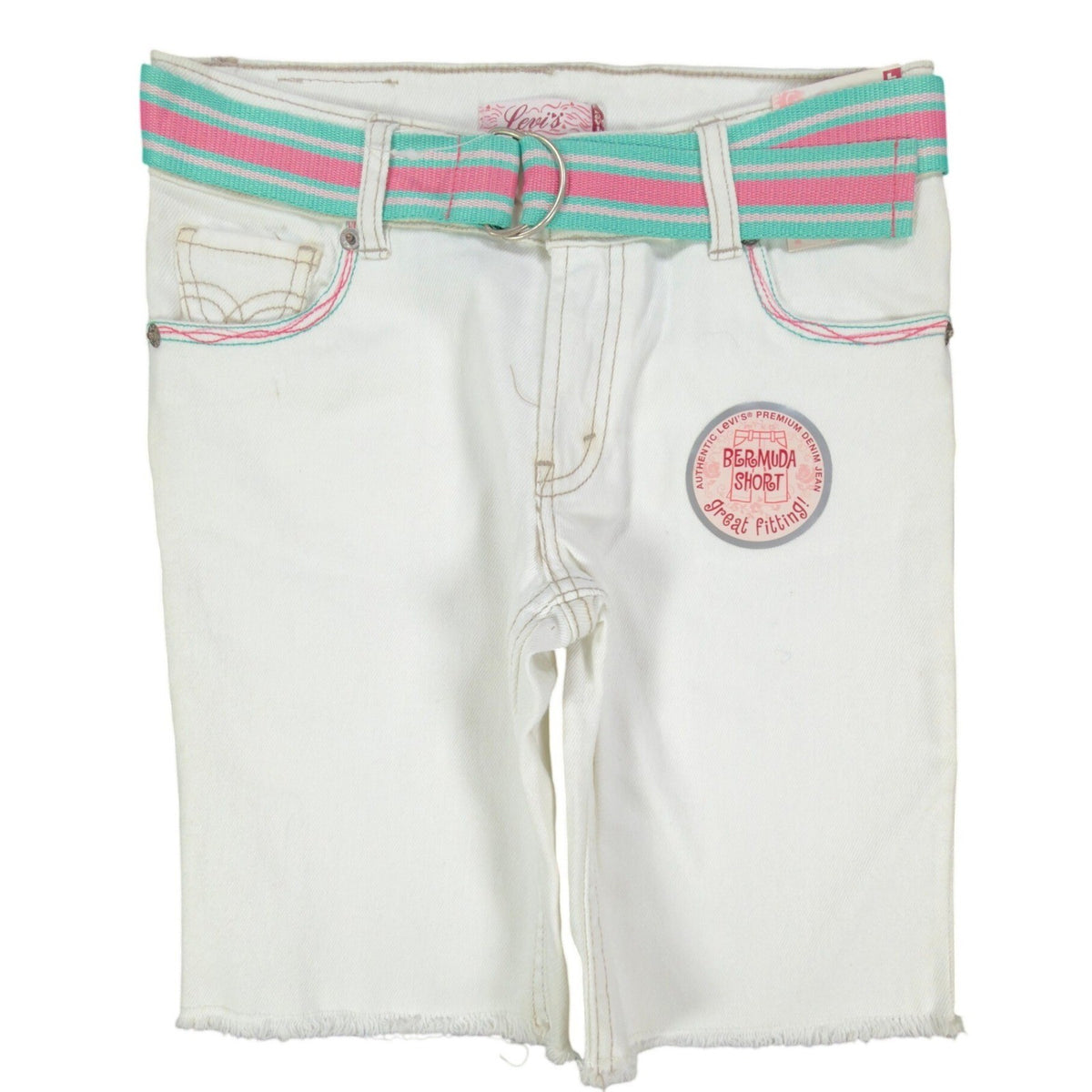 Levi's 2006 Y2K Bermuda Shorts Girls 10 White Denim NWT Belted C679 - take2supply