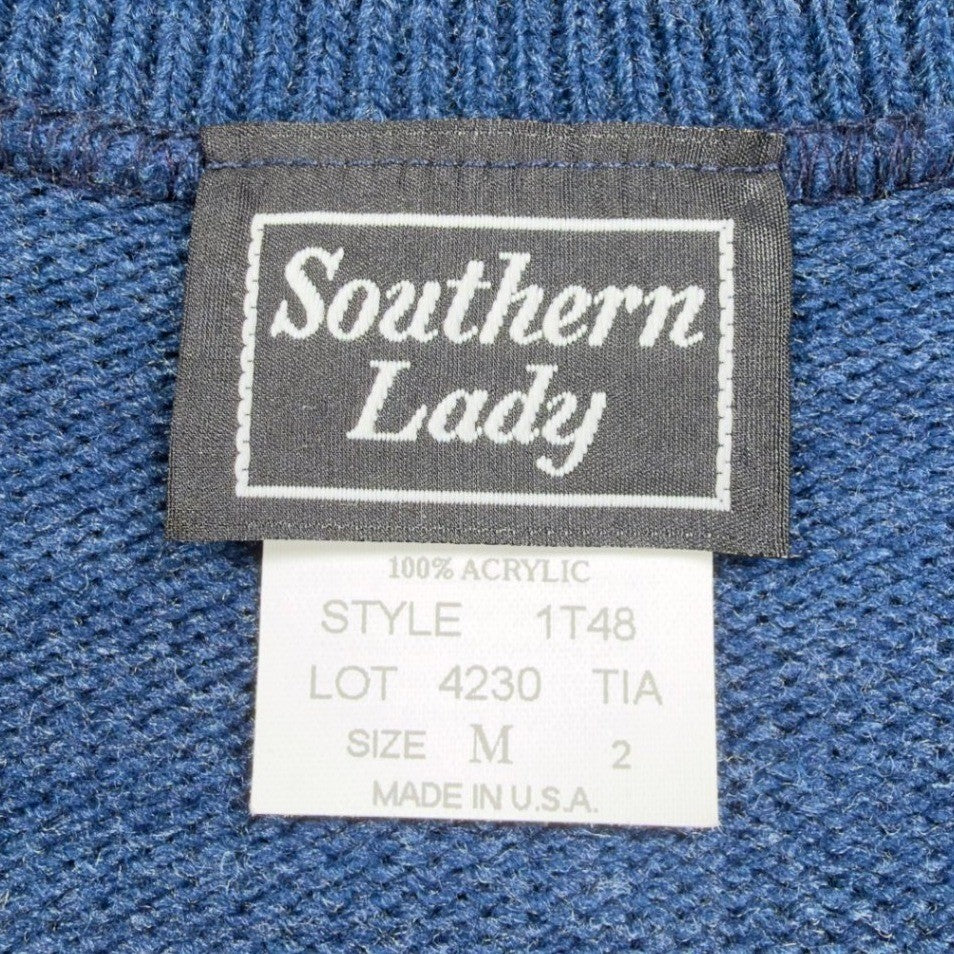 Southern Lady Vintage Sweater Vest Womens M Blue Leaf Embroidered Deadstock NWT - take2supply