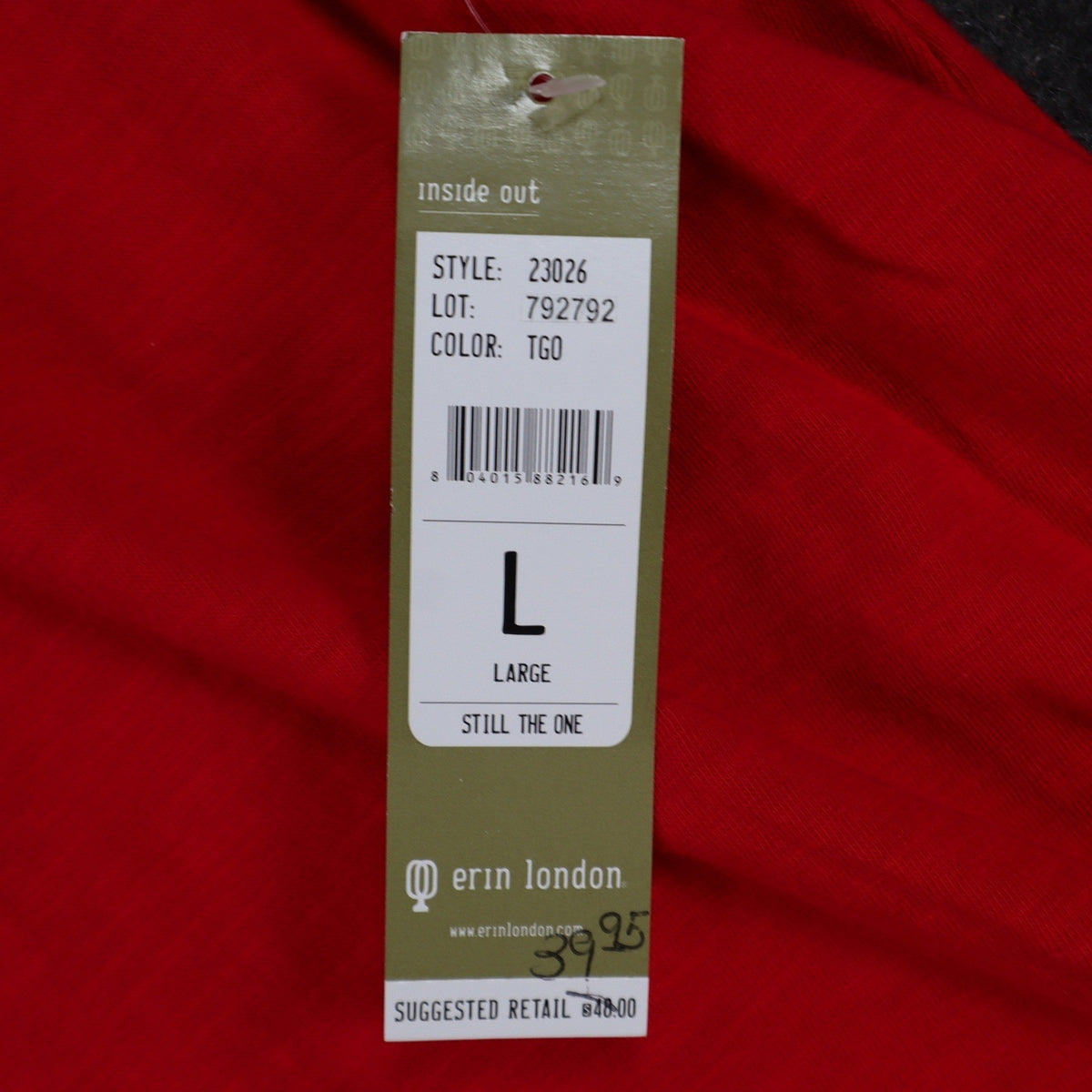Erin London Womens L Red Cotton Hooded Tunic Top 3/4 Sleeve NWT - take2supply