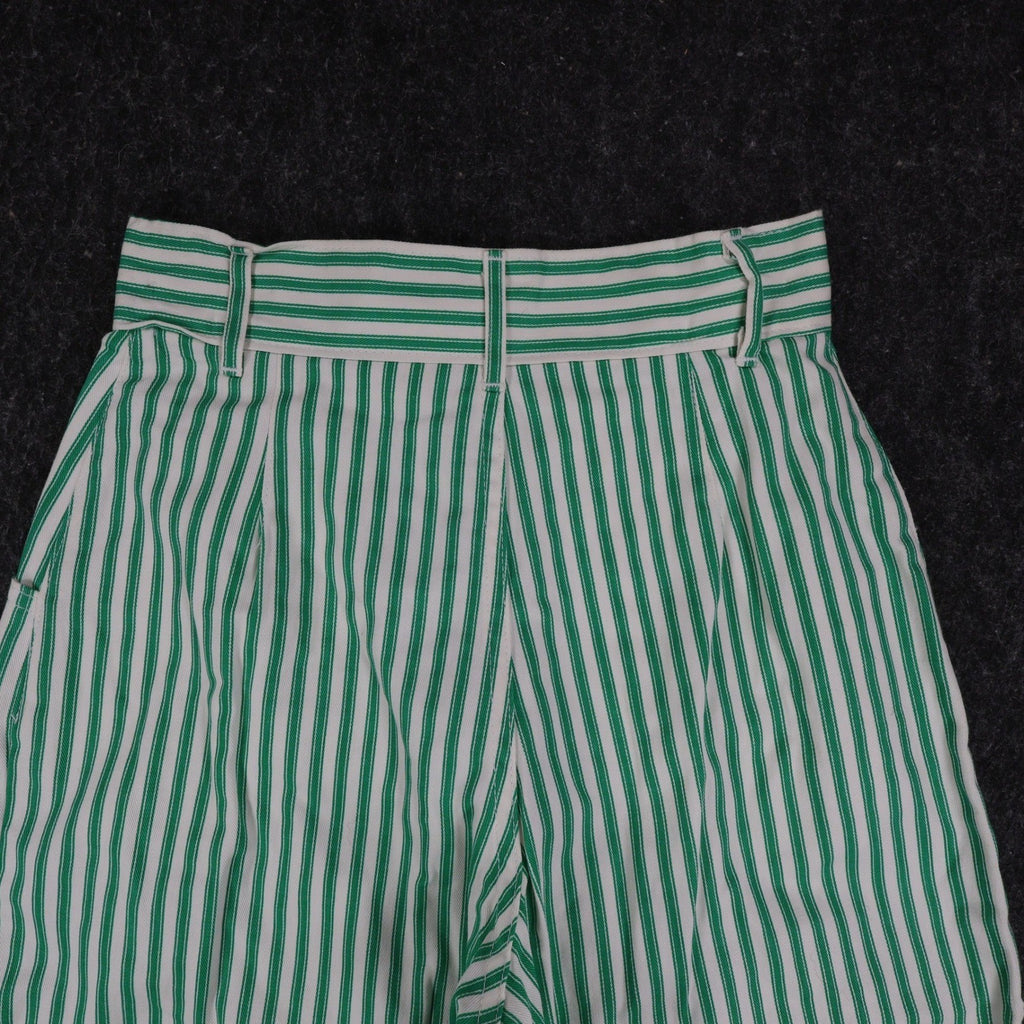 Hang Ten Shorts Womens 3/4 Vintage 80s Green White Striped Cotton High Waist NWT - take2supply