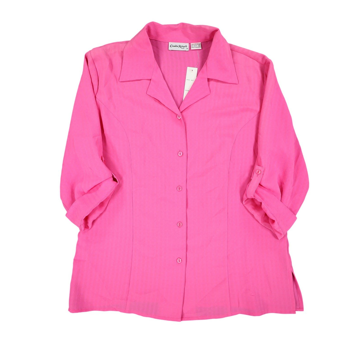 Claudia Richard Blouse Womens Small Pink Vintage 90s Roll Tab Sleeve Textured - take2supply