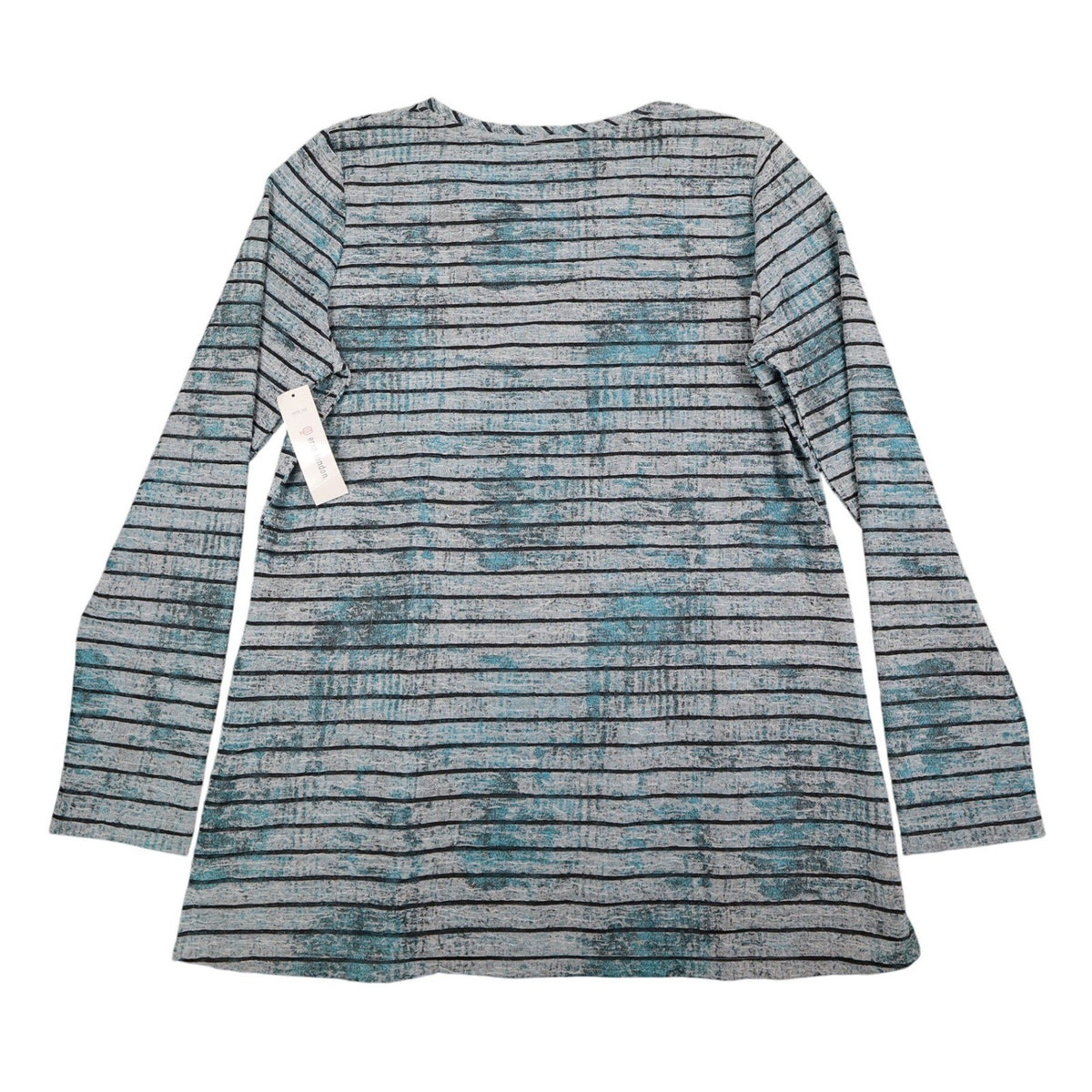 Erin London Top Womens Large Blue Grey Striped Long Sleeve Crew Neck - take2supply