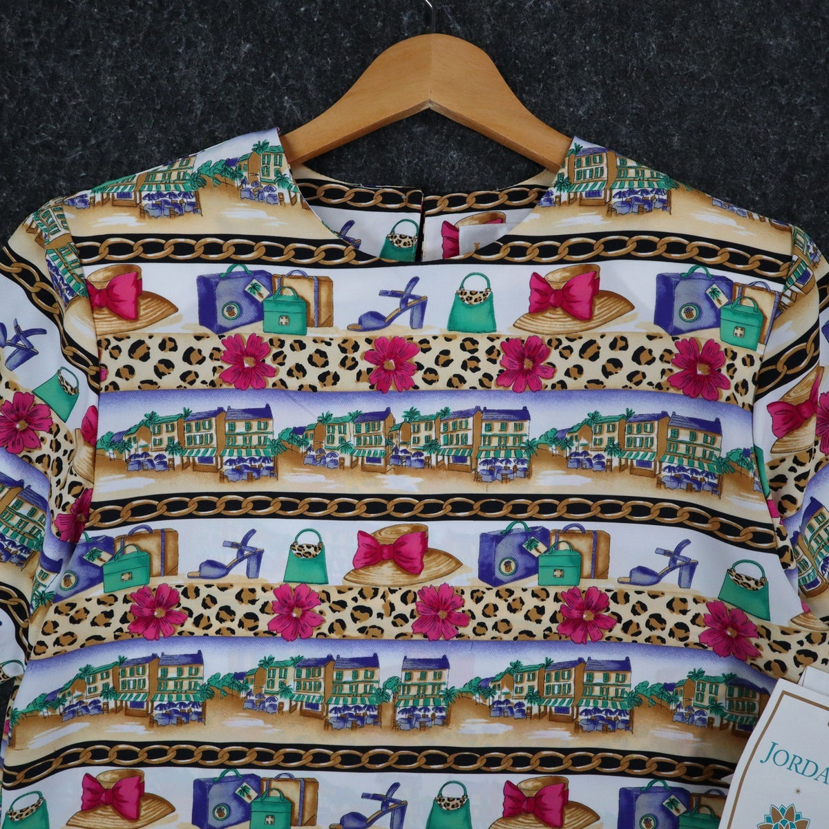 Jordan Top Womens Small Vintage 90s Novelty Print Leopard Chain Link SS NWT - take2supply