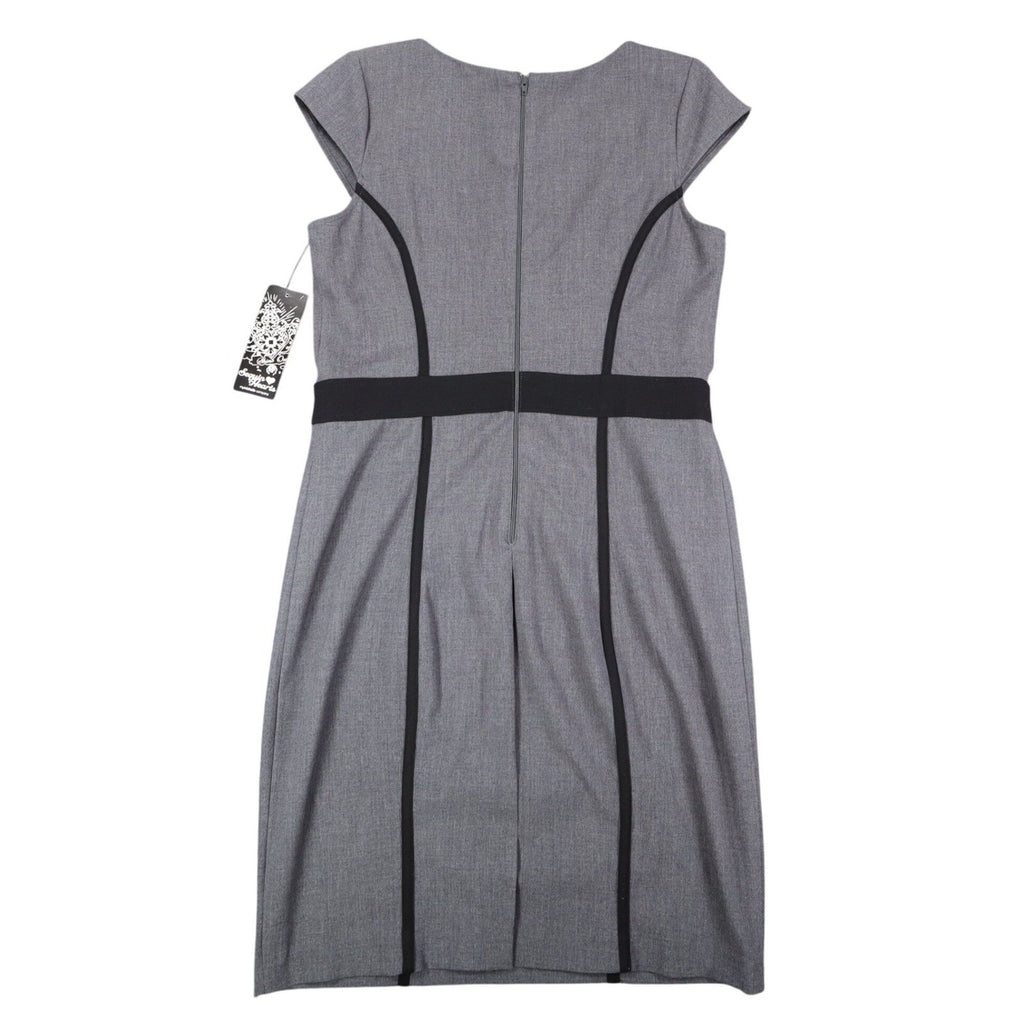 Sequin Hearts Sheath Dress Womens 13 Gray Black Trim Cap Sleeve Career Bodycon - take2supply