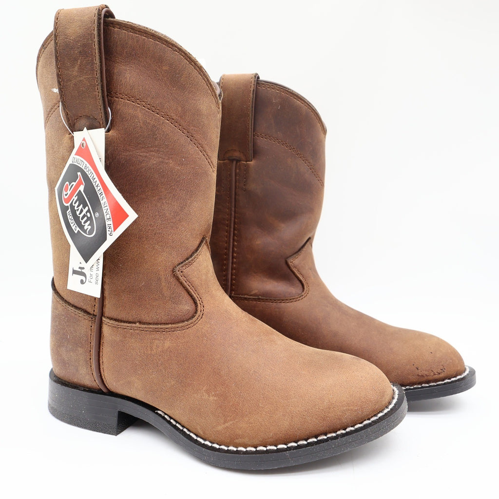 Justin 3410C Kids Western Boots 11D Brown Leather NWT Deadstock Cowboy - take2supply