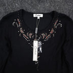 Carducci Beaded Embellished Top Womens Size S Black Rayon Blend 3/4 Sleeve NEW - take2supply