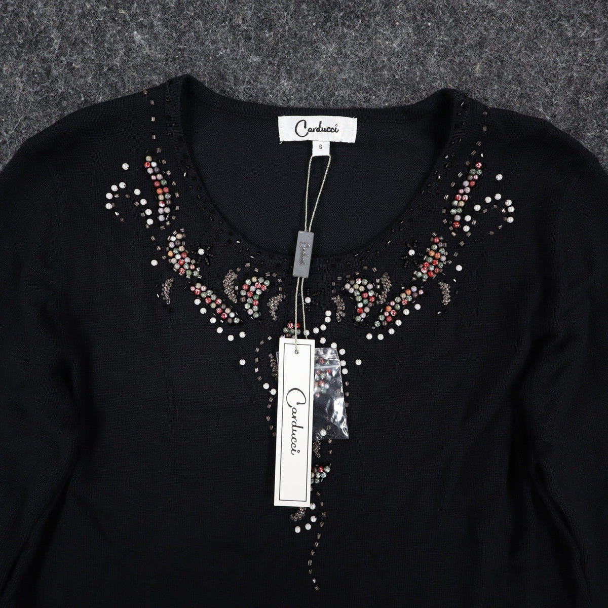 Carducci Beaded Embellished Top Womens Size S Black Rayon Blend 3/4 Sleeve NEW - take2supply
