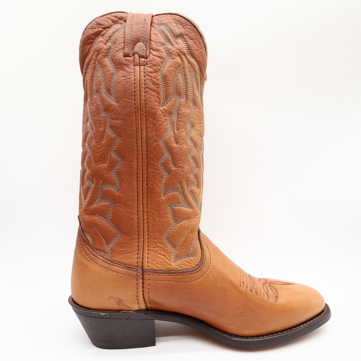 American West Trading Cowboy Boots Mens 9 D Walnut Deertan Leather Made in USA - take2supply