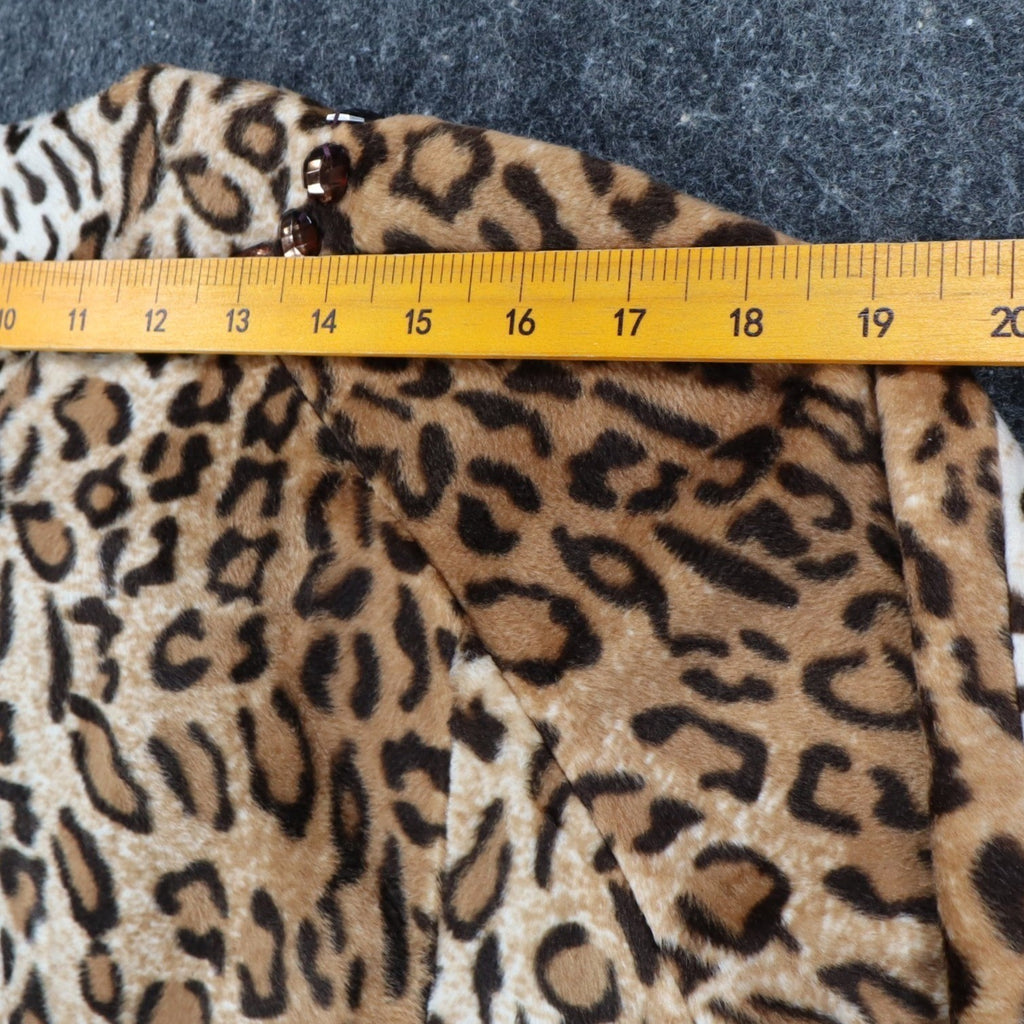 Emma J Faux Fur Jacket Womens Size M Leopard Print Beaded Neck Open Front Brown - take2supply